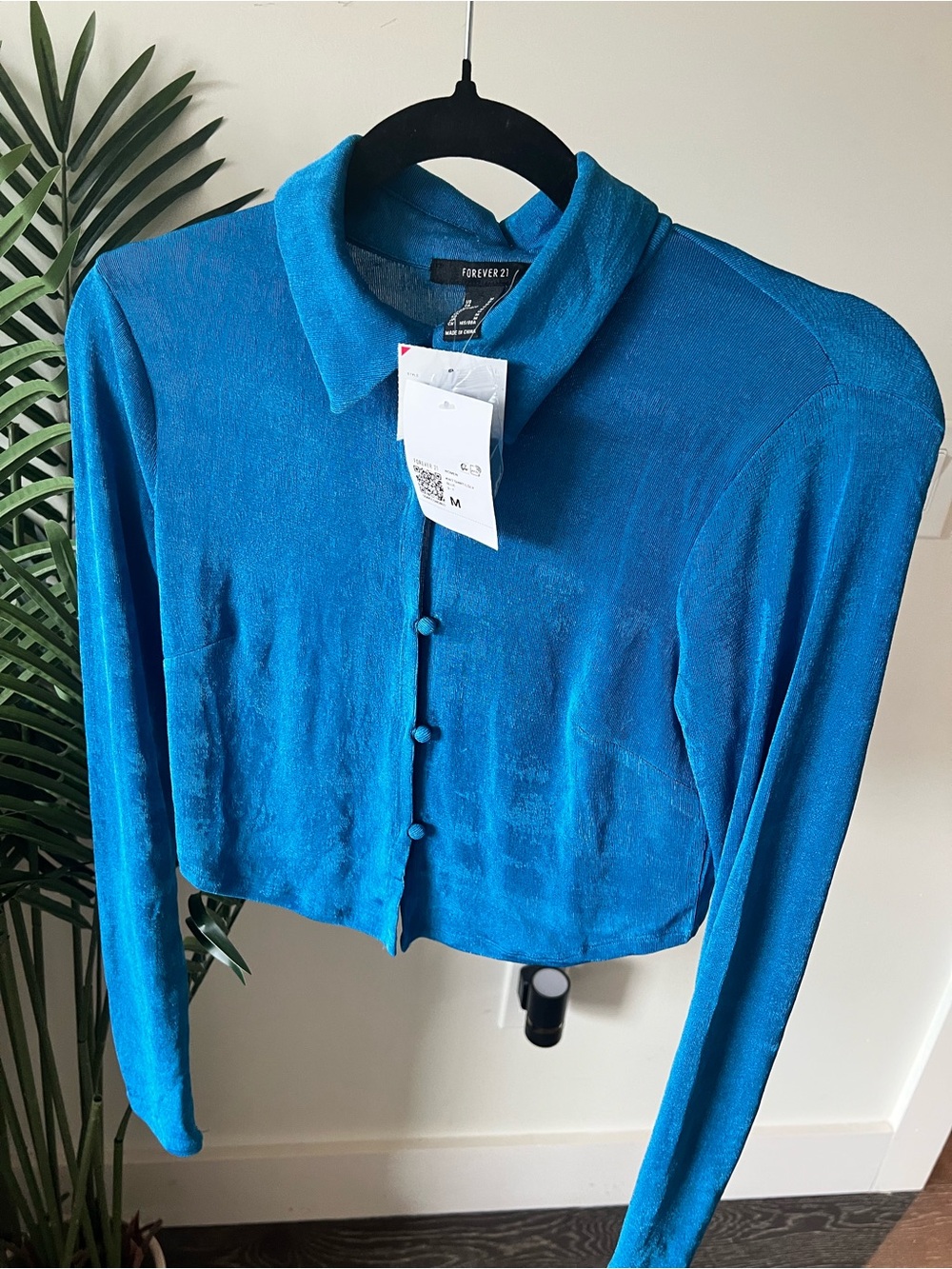 Forever 21 Shimmery Teal Crop Cardigan